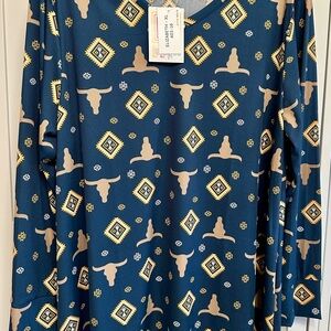 LulaRoe Elizabeth XL Teal blue Western Print Top 18/20 NWT
